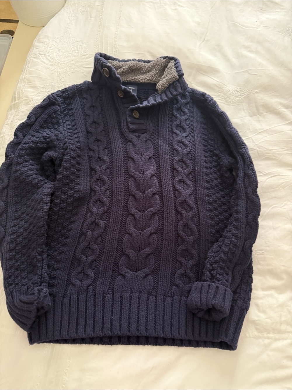 Gap kids boys Navy Cable Knit w/fleece collar Sweater